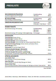 Preisliste von Adriana-Wellness
